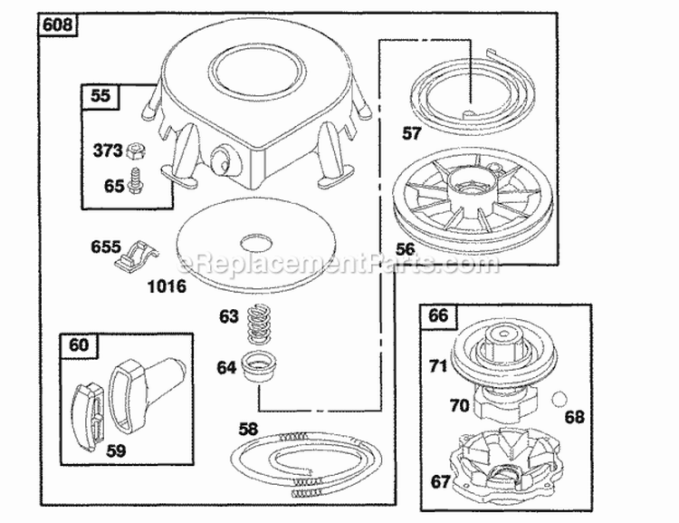 Rewind Assembly Diagram and Parts List for 258702-0124-01  Briggs and Stratton Engine